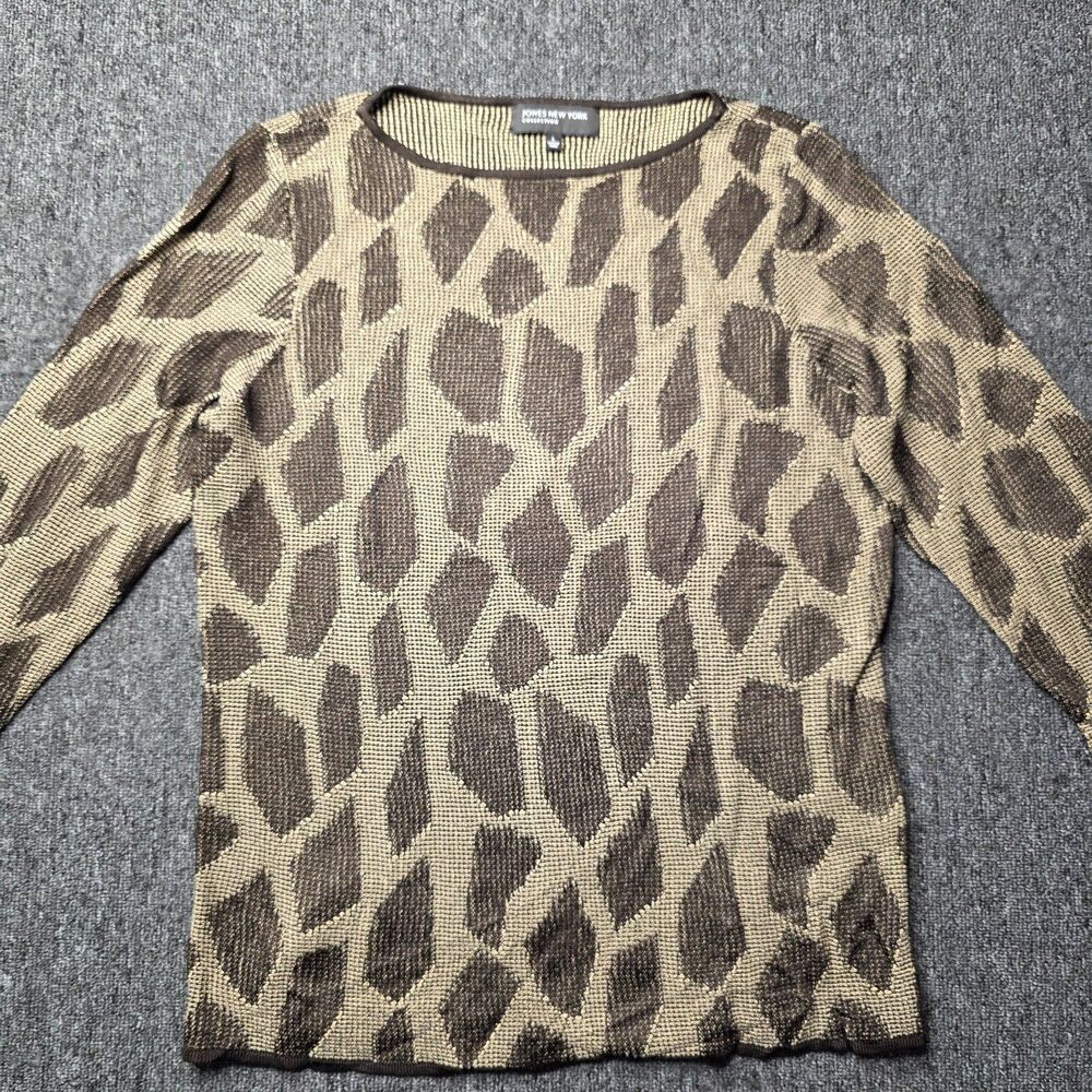 Jones New York Sweater Women’s L Brown Geometric 3/4 Sleeve Knit Top